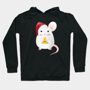 little white mouse in a Christmas hat Hoodie